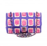 Chanel 10"  Purple & Pink Watercolor Printed Fabric Single Chain Flap Bag-Limited Ed