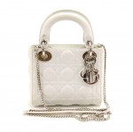 Christian Dior Lady Dior Mini White Quilted Cannage Leather Handbag + Strap