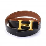 Vintage Hermes Constance Brown & Black Leather  Gold Tone H Buckle Belt Size 90