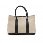 Hermes Garden Party MM Black Leather Gray Canvas Tote Bag-Limited Edition Interior