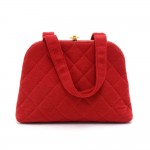 Vintage Chanel Red Quilted Cotton x Leather Purse Handbag