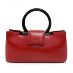 Salvatore Ferragamo Red Calf Leather &  Black Resin Gancini Handle Handbag