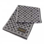 Louis Vuitton Logomania LV Logo Gray & Black Alpaca Fleece x Wool x Silk Scarf