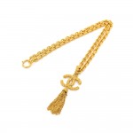 Vintage Chanel Gold-Tone Textured Etruscan Style Large CC Logo & Tassel Chain Necklace