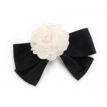 Vintage Chanel White Camellia & Black Ribbon Bow Barrette Hair Accessory