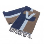 Louis Vuitton Striped Tricolor Navy Wool & Cashmere Blend Scarf