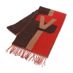 Louis Vuitton Striped Tricolor Red Wool & Cashmere Blend Scarf