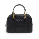Christian Dior Black Quilted Cannage Lambskin Leather Stone Hardware Handbag