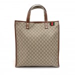 Gucci Beige GG Supreme Coated Canvas x Brown Leather Large Shopping Tote Bag
