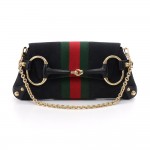 Gucci Black GG Canvas Horsebit Green & Red Web 2Way Clutch Shoulder Bag