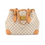 Louis Vuitton Hampstead MM White Azur Damier Canvas Tote Shoulder Bag