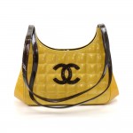 Chanel Metallic Gold Quilted Patent Leather CC Logo Kisslock Shoulder Bag-Rare