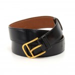Vintage Hermes Black Leather & Gold Tone Buckle Belt