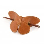 Louis Vuitton Brown Monogram Calfskin Leather Butterfly Hair Pin Accessory
