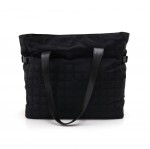 Chanel Travel Line Black Jacquard Nylon & Black Leather Large Tote Bag
