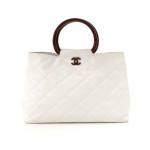 Chanel White Quilted Caviar Leather Top Resin Ring Handle Tote Bag
