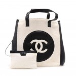 Chanel White Quilted Cotton & Leather CC Logo XLarge Shoulder Tote Bag