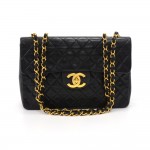 Vintage Chanel 13" Maxi Jumbo Black Quilted Lambskin Leather Shoulder Flap Bag