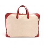 Hermes Beige Canvas x Red Leather Large Soft Sided Suitcase Travel Bag