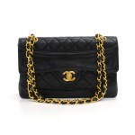 Chanel 9" Black Quilted Lambksin Leather Shoulder Flap Bag