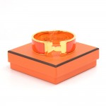 Hermes Clic Clac H PM Orange Enamel & Gold-Plated Bracelet Bangle