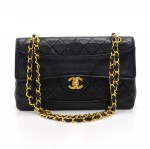 Vintage Chanel 9" Black Quilted Lambksin Leather Shoulder Flap Bag