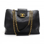 Vintage Chanel Supermodel Black Quilted Calfskin Leather XL Shoulder Bag