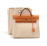 Hermes Herbag PM 2-in-1 Beige Coated Canvas & Light Brown Leather Backpack