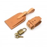 Louis Vuitton Brown Cowhide Leather Name Tag + Handle Holder + Padlock & Keys