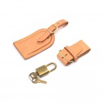 Louis Vuitton Brown Cowhide Leather Name Tag + Handle Holder + Padlock & Keys