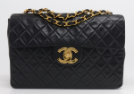 44 Chanel 13inch Maxi Jumbo Black Quilted Leather Shoulder Flap Bag