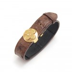 Louis Vuitton Good Luck Brown Ostrich Leather x Gold tone Cuff Bracelet