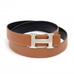 Vintage Hermes Constance Black & Brown Leather Silver-tone Buckle Waist Belt -Size 85