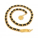 Vintage Chanel Gold-Tone Chain x Leather CC Logo Medallion Waist Belt