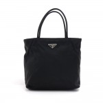 Prada  Black Nylon Logo Plate Handbag