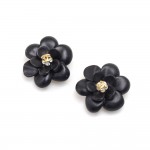 Chanel Matte Black Camellia & CC Logo with Crystal Earrings