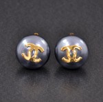 Vintage Chanel Gold Tone x Gray Earrings CC