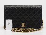 P-16 Chanel 9" Classic Black Quilted Leather Shoulder Flap Bag