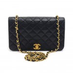 Vintage Chanel 9" Black Quilted Lambskin Leather Flap Shoulder Bag