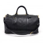 Vintage Chanel Black Quilted Calfskin Leather Boston Travel Bag + Strap