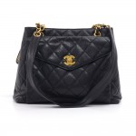 Vintage Chanel Black Caviar Leather Front Envelope Pocket Chain Shoulder Bag
