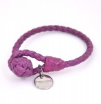 Bottega Veneta Purple Woven Leather Bracelet Silver Tone Charm