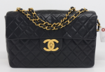 Q-49 Chanel 13inch Maxi Jumbo Black Quilted Leather Shoulder Flap Bag