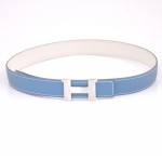 Hermes Blue / White Leather Silver Tone H buckle Belt