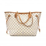 Louis Vuitton Neverfull MM White Damier Azur Canvas Tote Bag