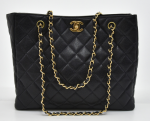 Chanel Black Quilted Caviar Leather Shopping Tote Bag