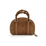 Gucci Brown Suede Leather Bamboo Handle Mini Wallet Handbag