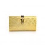 Vintage Gucci Gold Metal and Enameled Buckle Clutch Bag