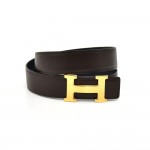 Vintage Hermes Constance Deep Navy & Brown Leather H Buckle Waist Belt-Size 75
