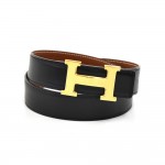 Vintage Hermes Constance Black & Brown Leather H Buckle Waist Belt-Size 75
